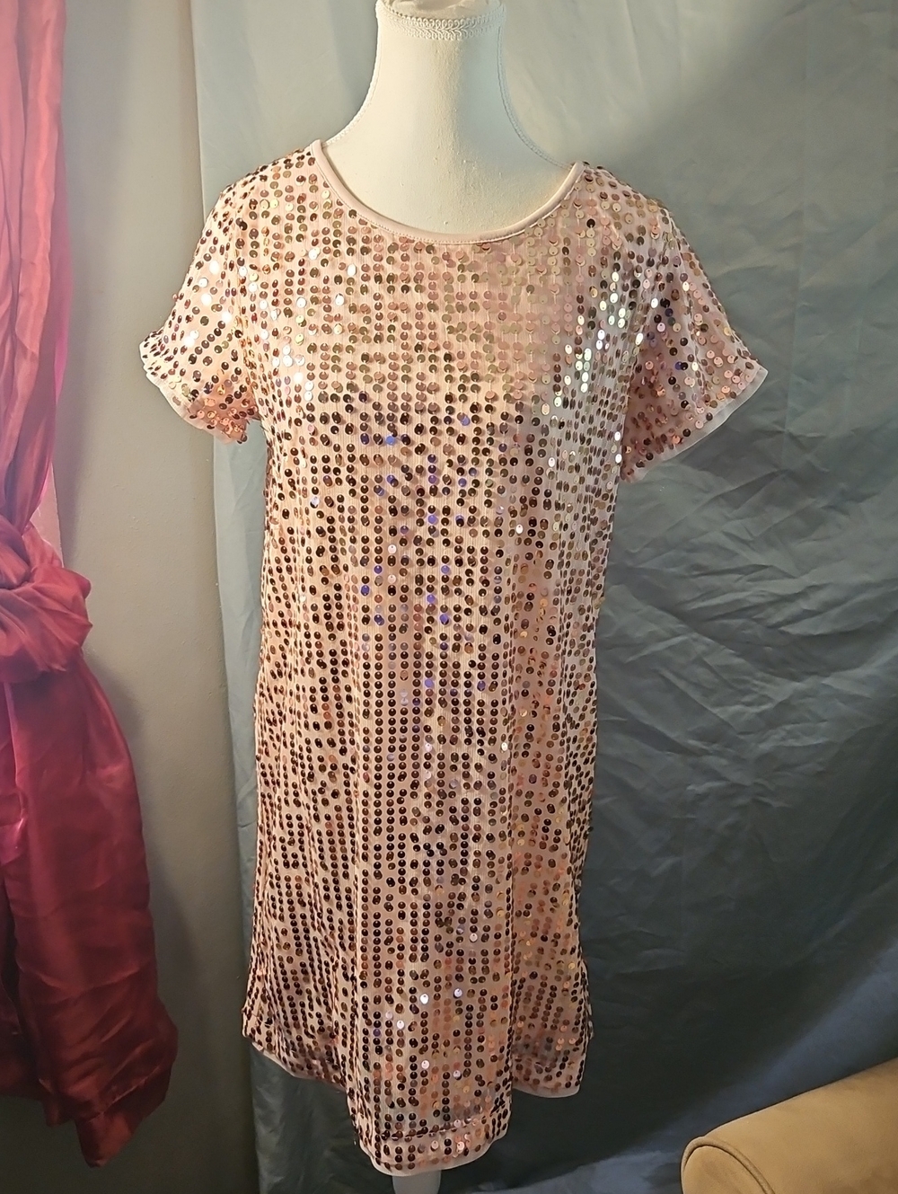 wonder nation Rose Gold Sequin Shift Dress